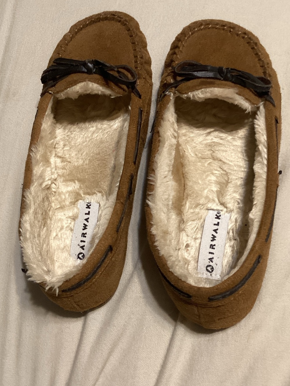 Airwalk Brown Faux-Suede Moccasin Slippers with Cream Fleece Lining